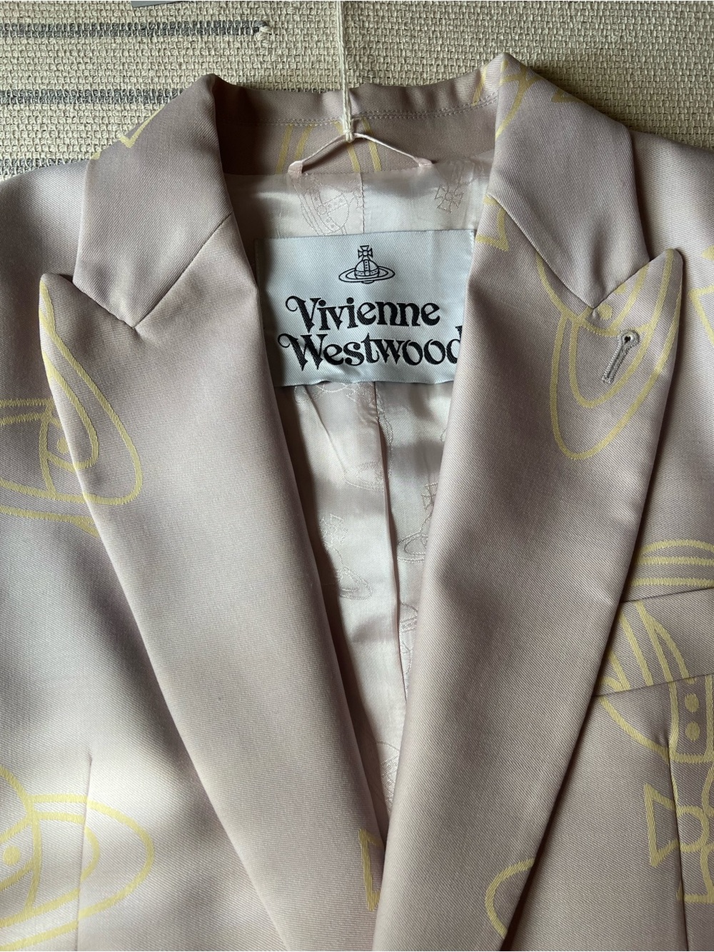 Vivienne Westwood Men’s Suit Jacket Light Pink with Signature Westwood Print